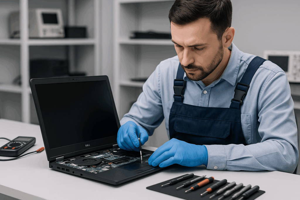 Dell laptop tamiri sırasında teknisyen – İstanbul Dell bilgisayar servisi Dutech